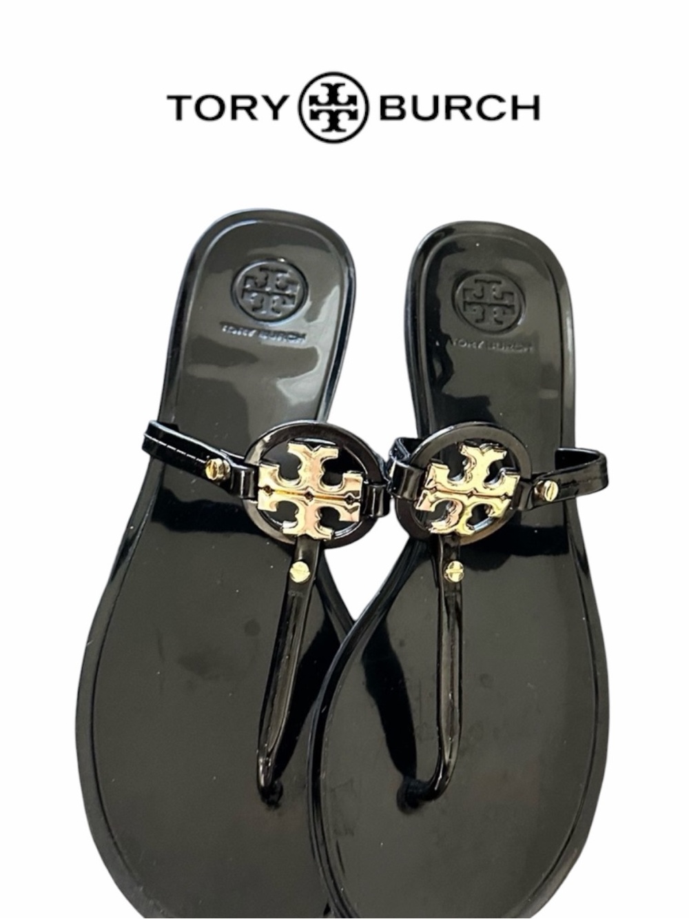 Tory Burch Mini Miller Black/Gold Jelly Sandals - Size 11